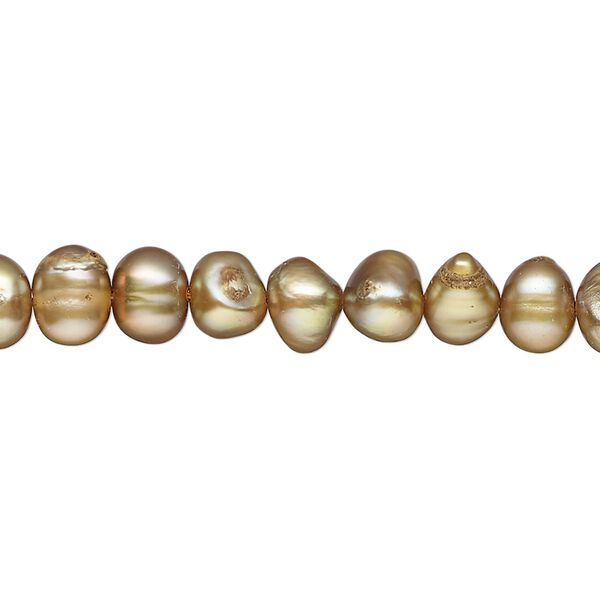 Pearl, cultured freshwater (dyed), golden copper, 6-7mm flat-sided potato, D grade, Mohs hardness 2-1/2 to 4. Sold per 15-inch strand. image number 0
