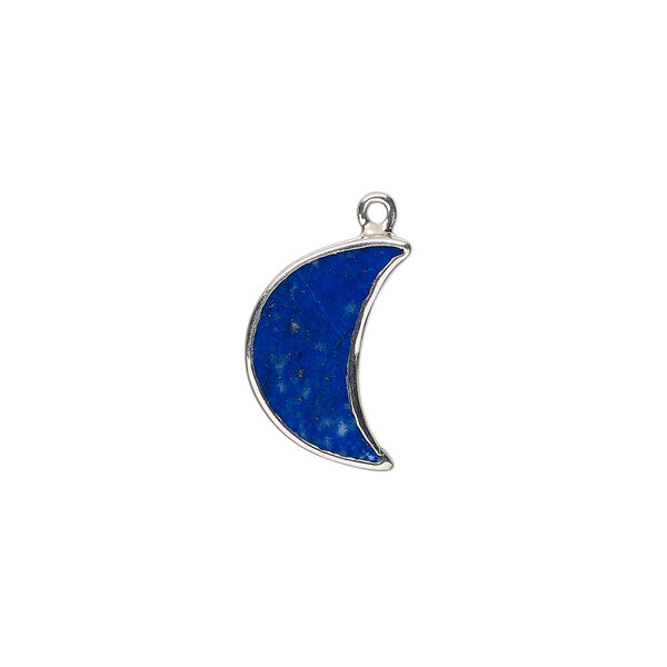 Drop sterling silver lapis lazuli 1pk 15x10mm hand-cut flat 2-sided half moon, natural image number 0
