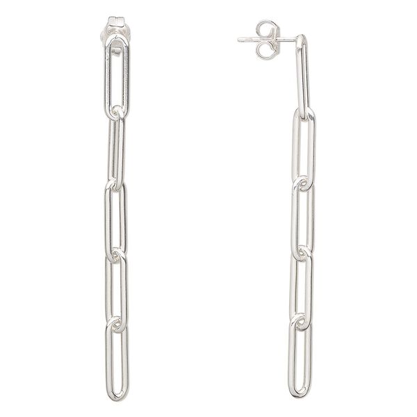 Earstud 1pkg2 sterling silver, 55x4 inch / 5-link paperclip chain, 1 pair image number 0