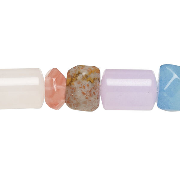 Bead, multi-gemstone (natural/dyed/manmade), mixed colors, 14x10mm round tube, Mohs hardness 3-7. Sold per 15-inch strand, approximately 40 beads. image number 0