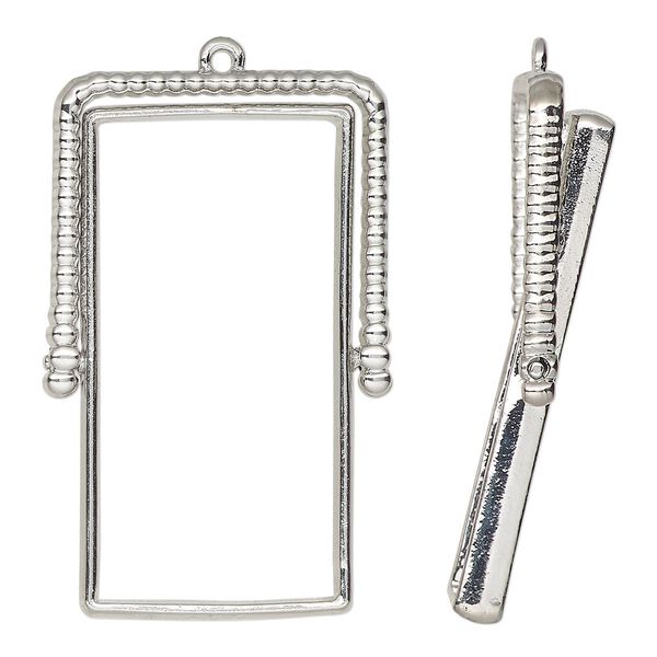 Focal, silver-finished "pewter" (zinc-based alloy), 44x28mm open rectangle with rotating center and beaded top. Sold per pkg of 2. image number 0
