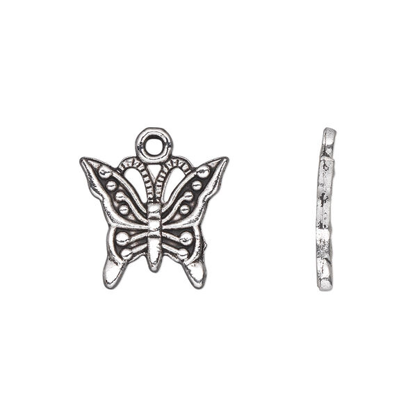 Charm, antique silver-plated "pewter" (zinc-based alloy), 16x13mm single-sided butterfly. Sold per pkg of 20. image number 0