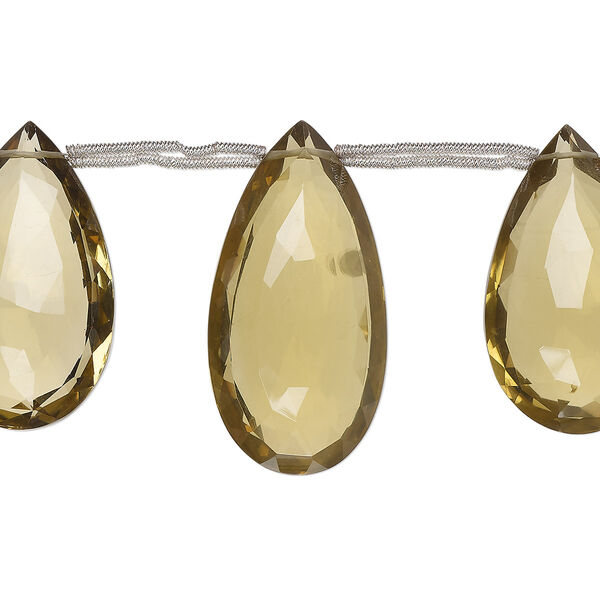 Golden quartz 1pkg3, hand-cut top-drilled faceted puffed teardrop bead 38x22mm-44x23mm image number 0