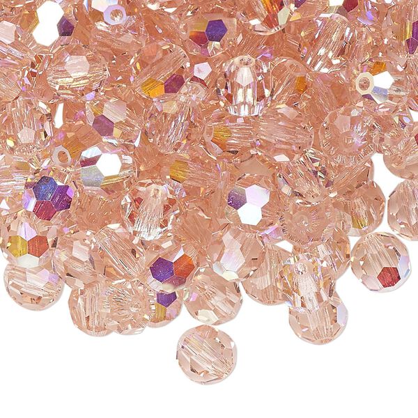 Bead 24pk light rose AB, Preciosa Czech crystal 6mm round image number 0