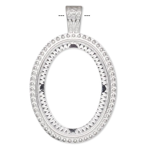 Pendant, silver-plated "pewter" (zinc-based alloy), 59x37.5mm oval with rope design and 40x30mm oval setting. Sold per pkg of 2. image number 0