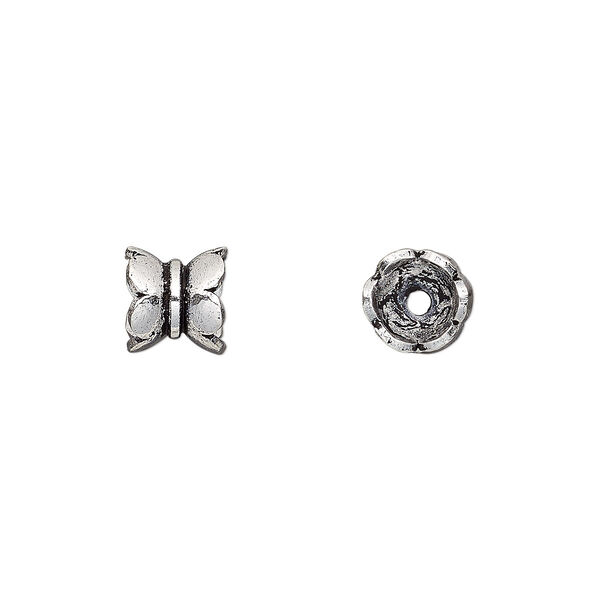 Bead cap, antiqued sterling silver, 6x6mm double round, fits 5-7mm bead. Sold per pkg of 4. image number 0