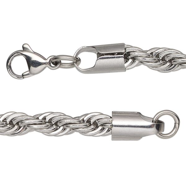 Chain, stainless steel, 6mm French rope, 24 inches with lobster claw clasp. Sold individually. image number 0