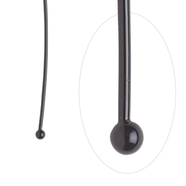 Head pin, electro-coated brass, black, 1-1/2 inches with 2mm ball, 21 gauge. Sold per pkg of 10. image number 0