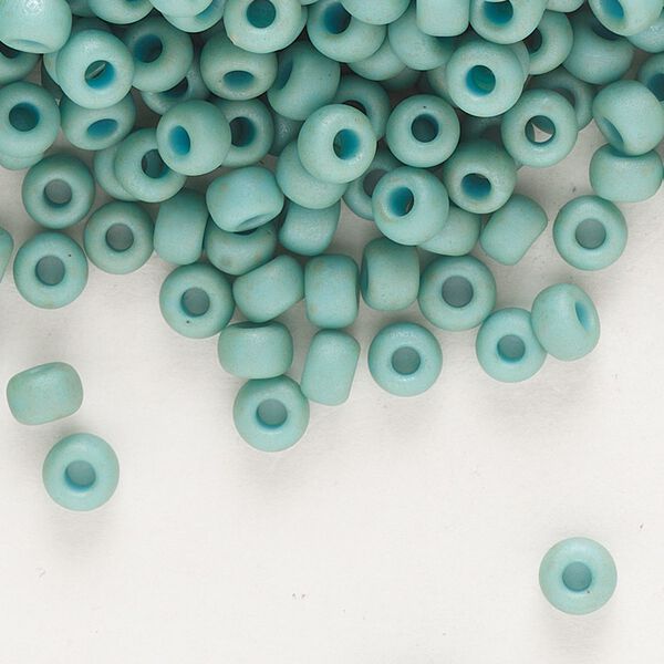 Seed bead, Miyuki, glass, pkg/25g, #6 rocaille, opaque matte luster seafoam, (RR-2028). image number 0