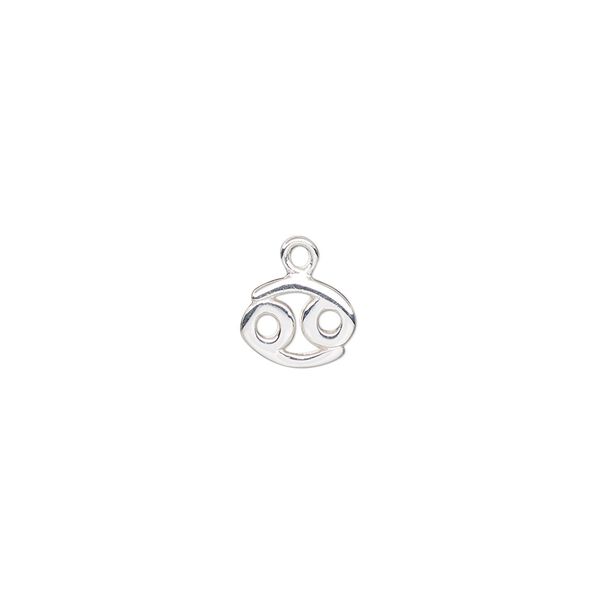 Charm, sterling silver, 8.5x7mm single-sided Cancer zodiac symbol. Sold individually. image number 0