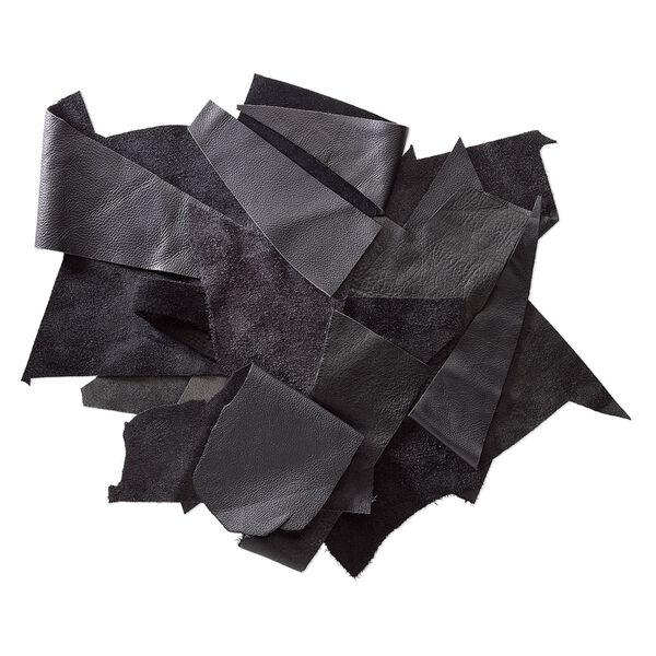 Leather scrap mix (dyed), black tones, mixed shape. Sold per 1/2 pound pkg. image number 0