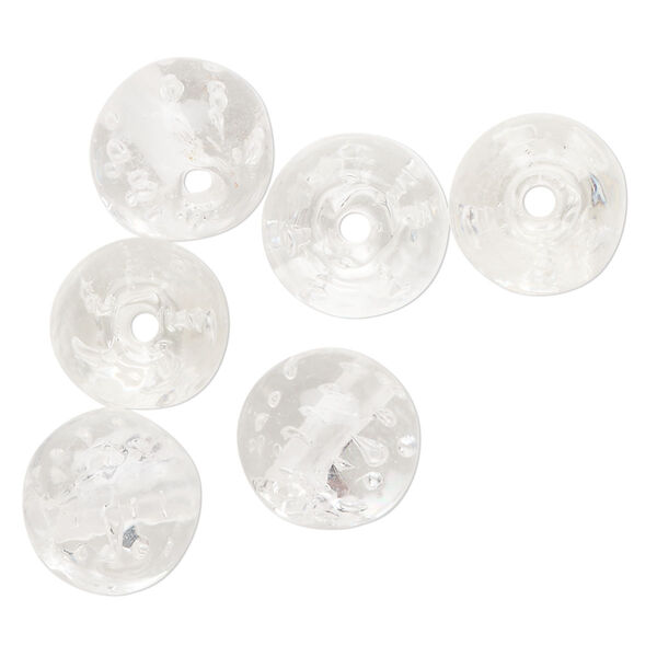Bead, lampworked glass, transparent clear, 12mm round. Sold per pkg of 6. image number 0